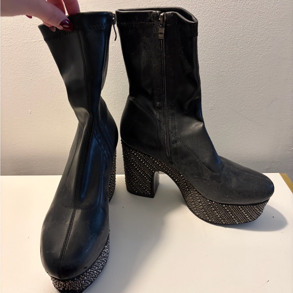 Sparkly Black Platform Ankle Boots